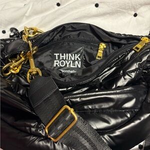 THINK ROYLN Shiny Black Quilted Bag with Gold Hardware